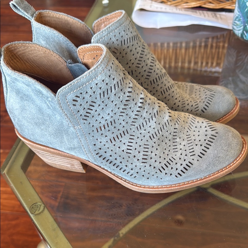 Sofft Blue Ankle Booties with Perforated Design